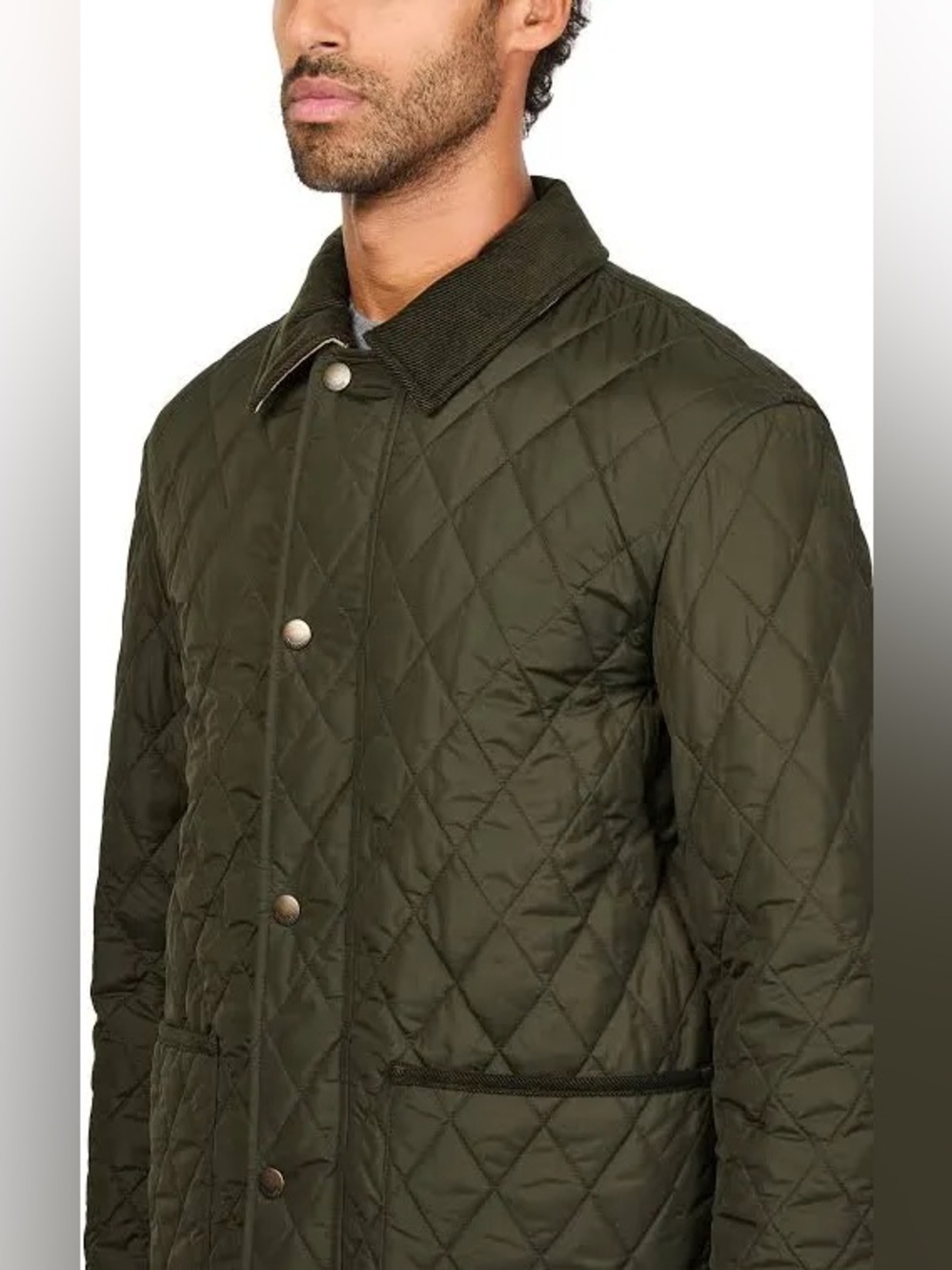 Burberry Men's Quilted Brown Jacket with Corduroy Collar and Check Lining
